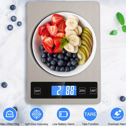 Balance de cuisine rechargeable USB à plateau inox, 15 kg