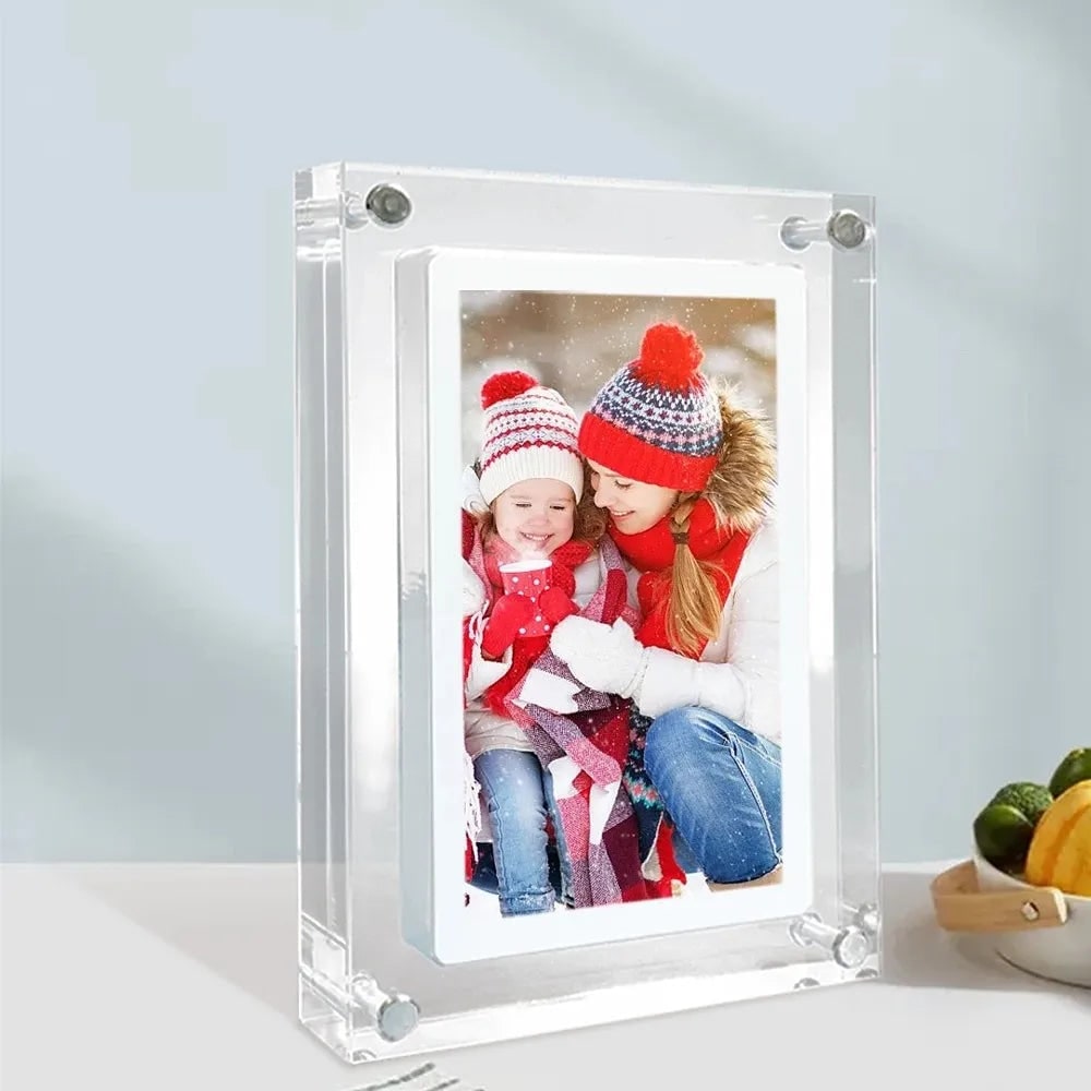 Cadre photo numérique à écran IPS et boîtier acrylique transparent