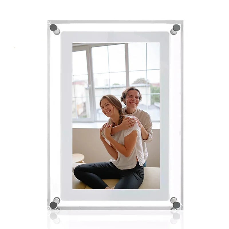 Cadre photo numérique à écran IPS et boîtier acrylique transparent