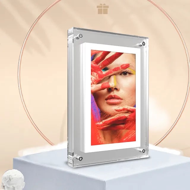 Cadre photo numérique à écran IPS et boîtier acrylique transparent