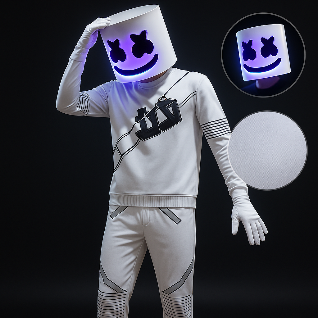Déguisement de DJ avec masque LED et ensemble blanc