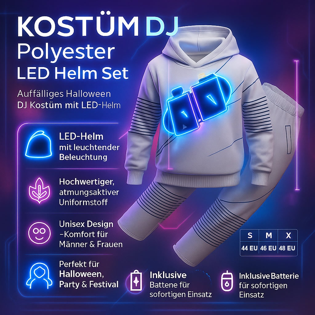 Déguisement de DJ avec masque LED et ensemble blanc