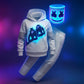 Déguisement de DJ avec masque LED et ensemble blanc