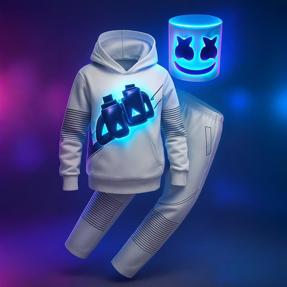 Déguisement de DJ avec masque LED et ensemble blanc
