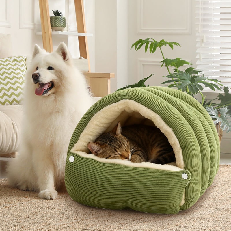 Panier niche pour chat ou petit chien en velours côtelé