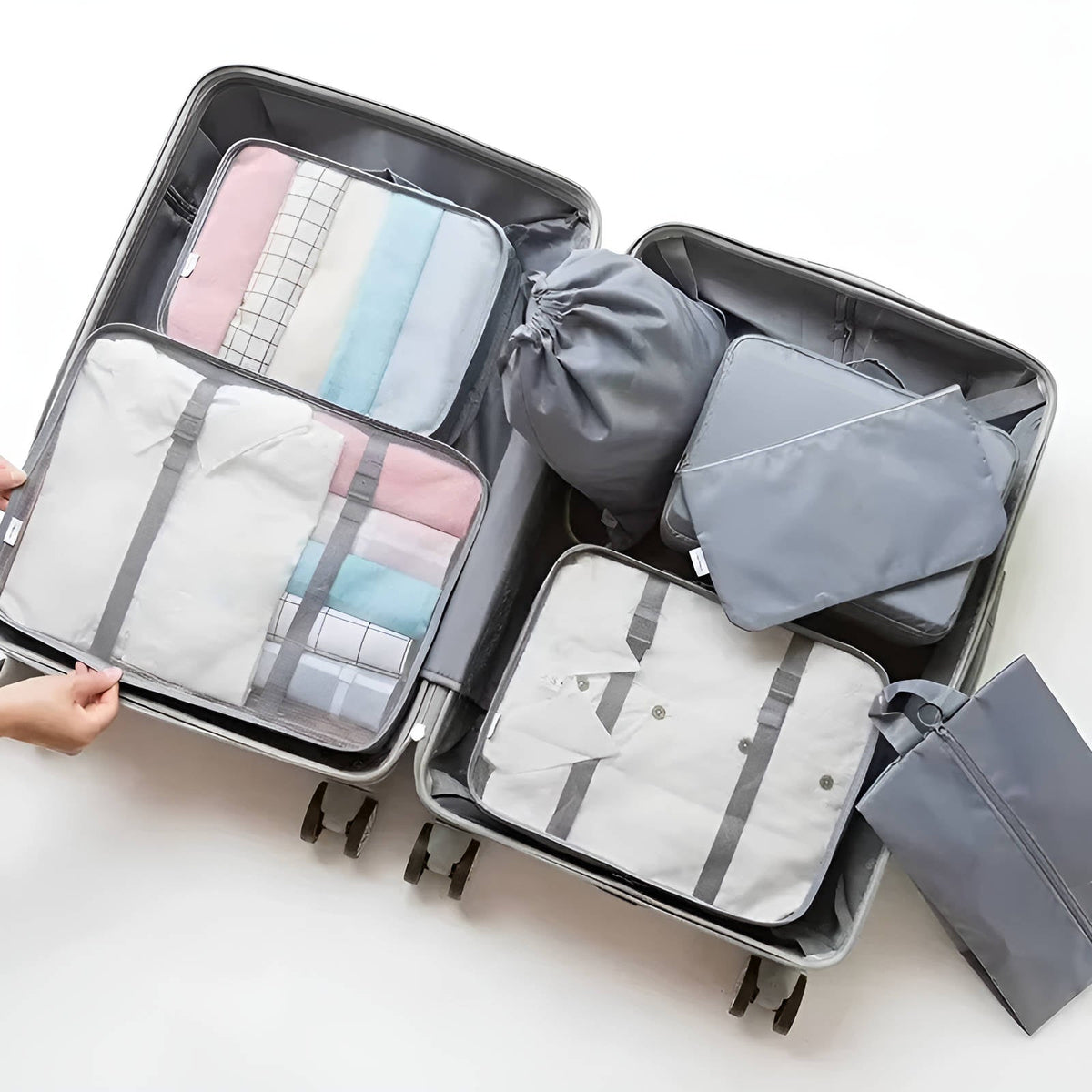 Lot de 7 sacs de rangement de valise avec pochettes chaussures et toilette