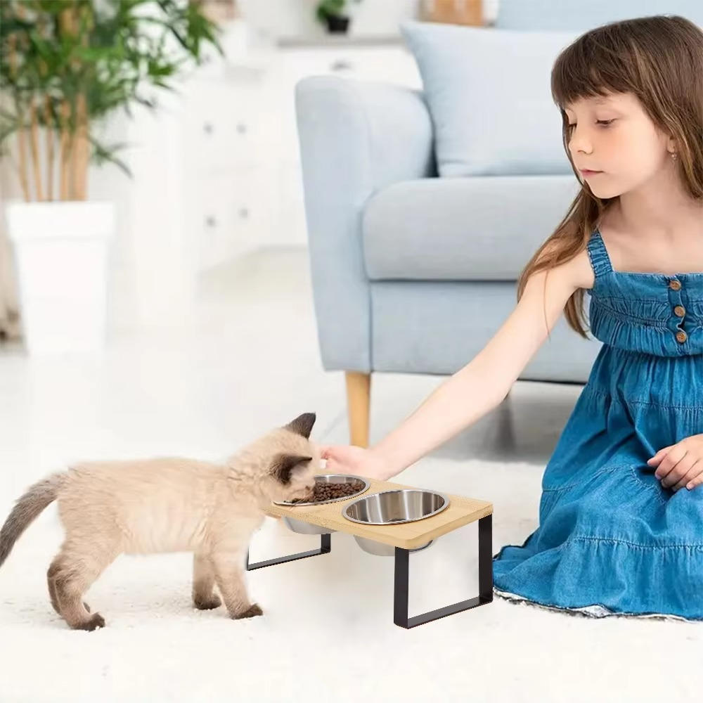 Felineau Gamelle Surélevée pour Chat — Double Bol Inox Incliné 15°