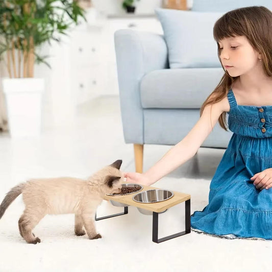 Felineau Gamelle Surélevée pour Chat — Double Bol Inox Incliné 15°