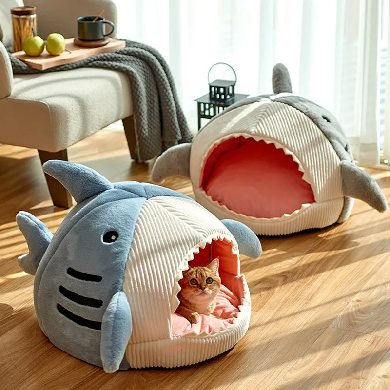 Felineau Lit Caverne Requin pour Chien et Chat | Couchage Douillet 40x40x32 cm