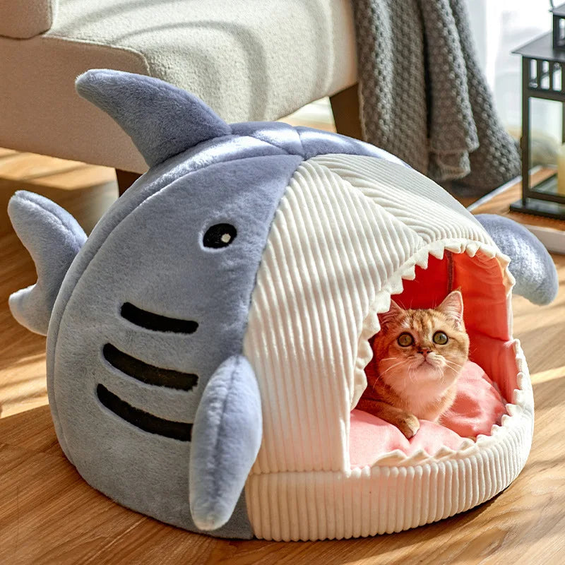 Felineau Lit Caverne Requin pour Chien et Chat | Couchage Douillet 40x40x32 cm