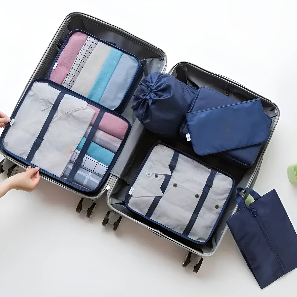 Lot de 7 sacs de rangement de valise avec pochettes chaussures et toilette
