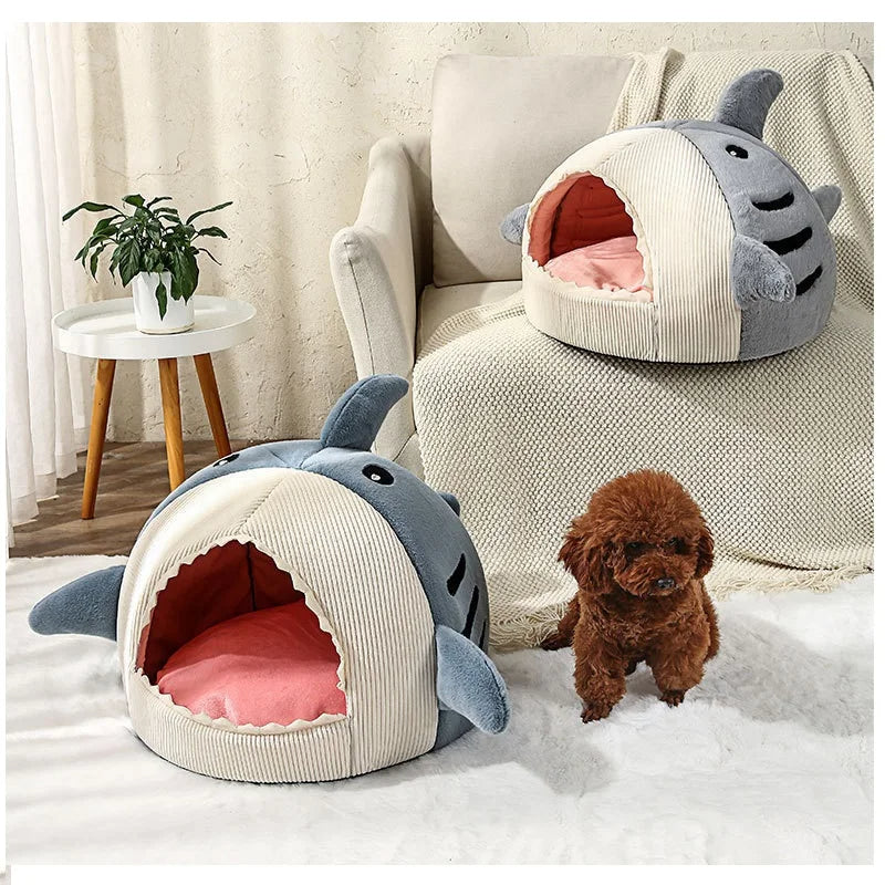 Felineau Lit Caverne Requin pour Chien et Chat | Couchage Douillet 40x40x32 cm
