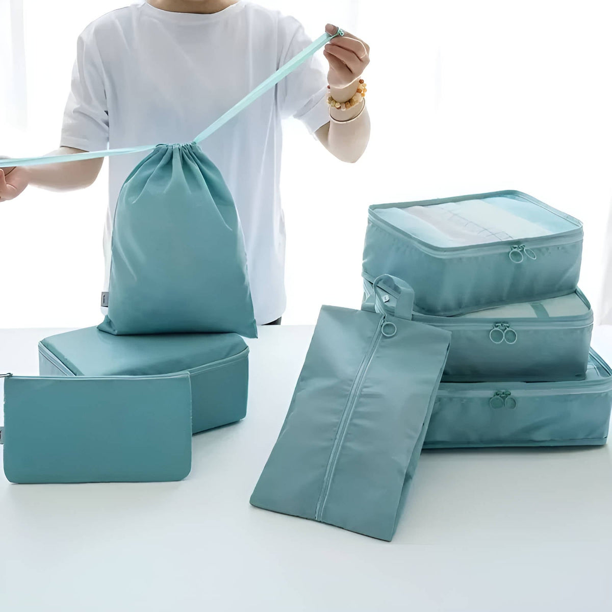 Lot de 7 sacs de rangement de valise avec pochettes chaussures et toilette