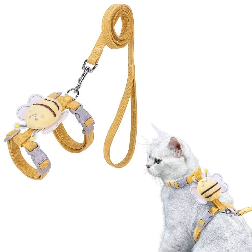 Harnais et Laisse pour Chat – Kit Promenade Anti-Évasion Réglable avec Motif Abeille