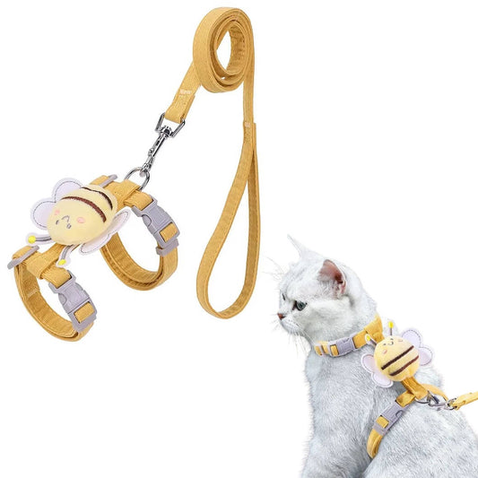 Harnais et Laisse pour Chat – Kit Promenade Anti-Évasion Réglable avec Motif Abeille
