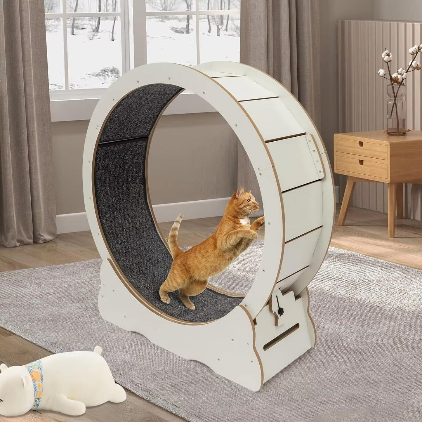 Roue d'Exercice Intérieure pour Chat – Piste Rembourrée Silencieuse 81 cm Finition Bois