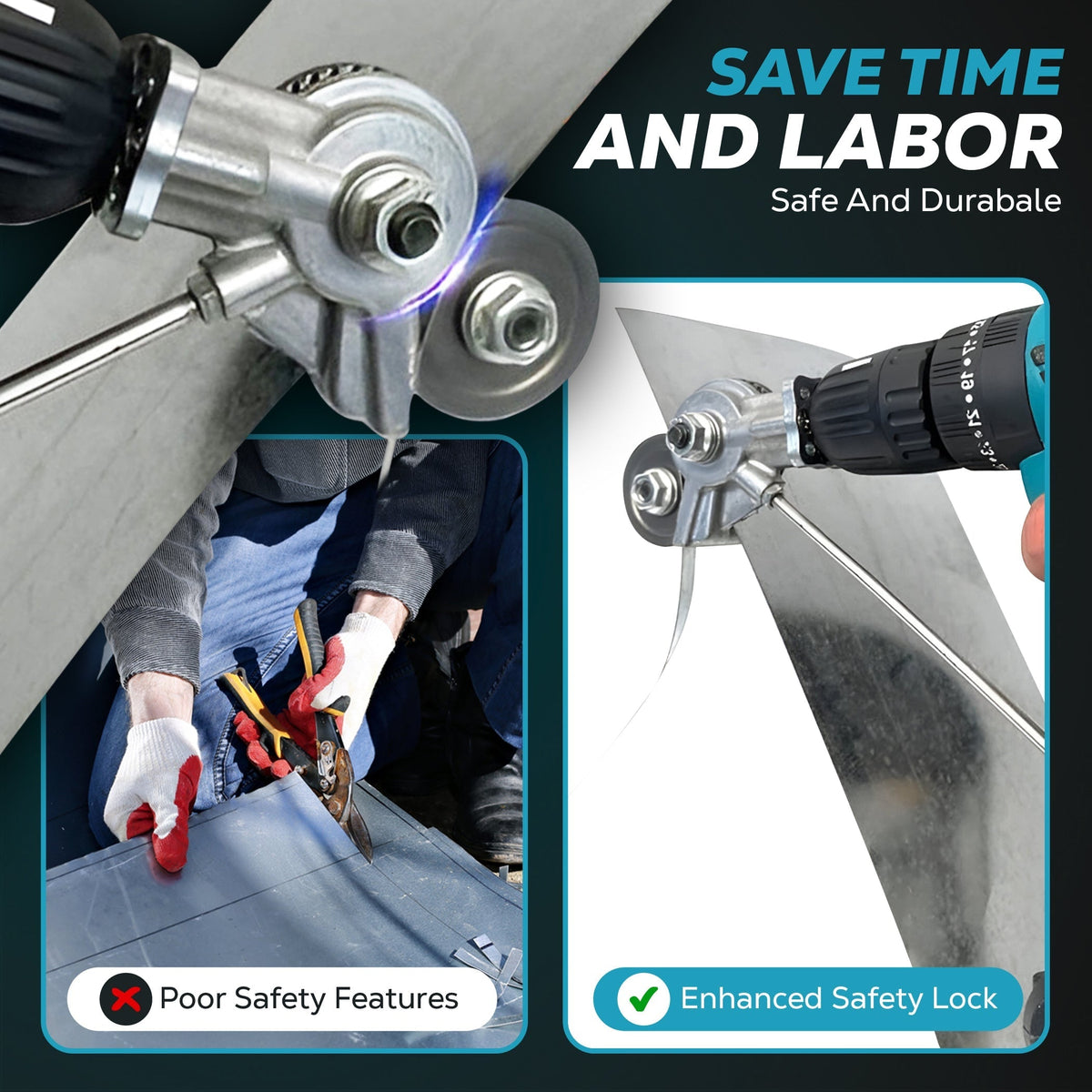 Adaptateur de découpe de tôle pour perceuse à double roue