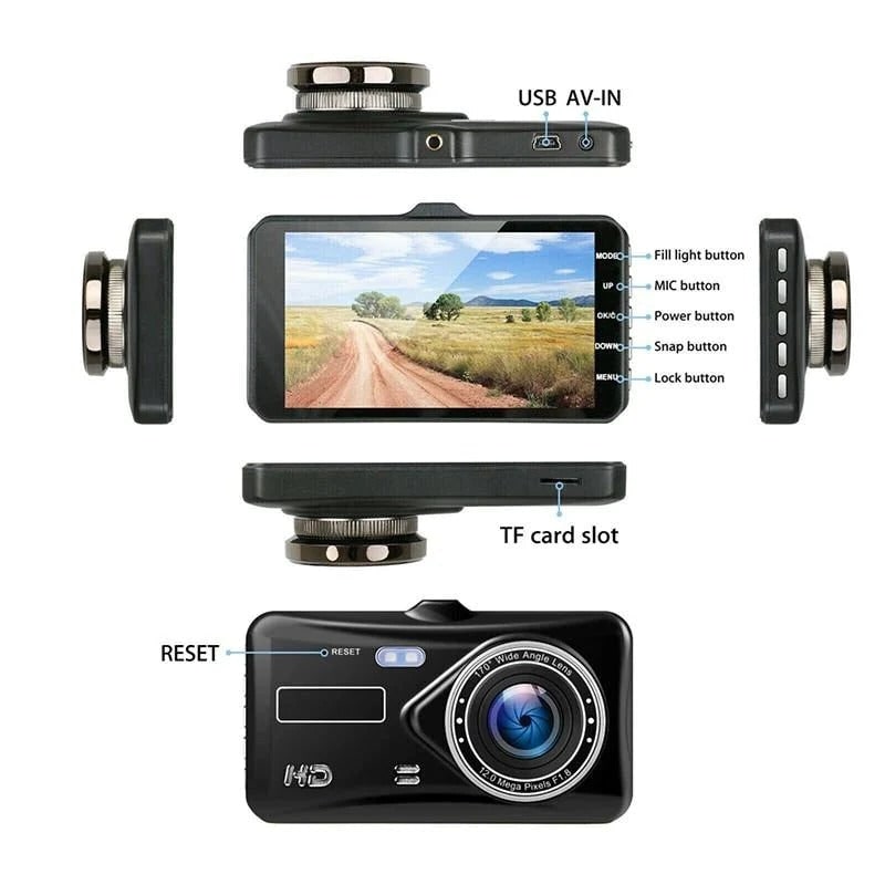 Caméra de voiture avant et arrière 1080p avec écran 4 pouces