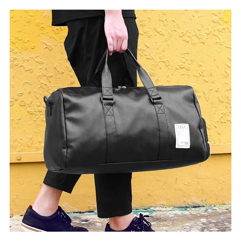 Sac de sport cylindrique en similicuir avec bandoulière
