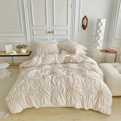Housse de couette à plis et rosettes avec taies assorties