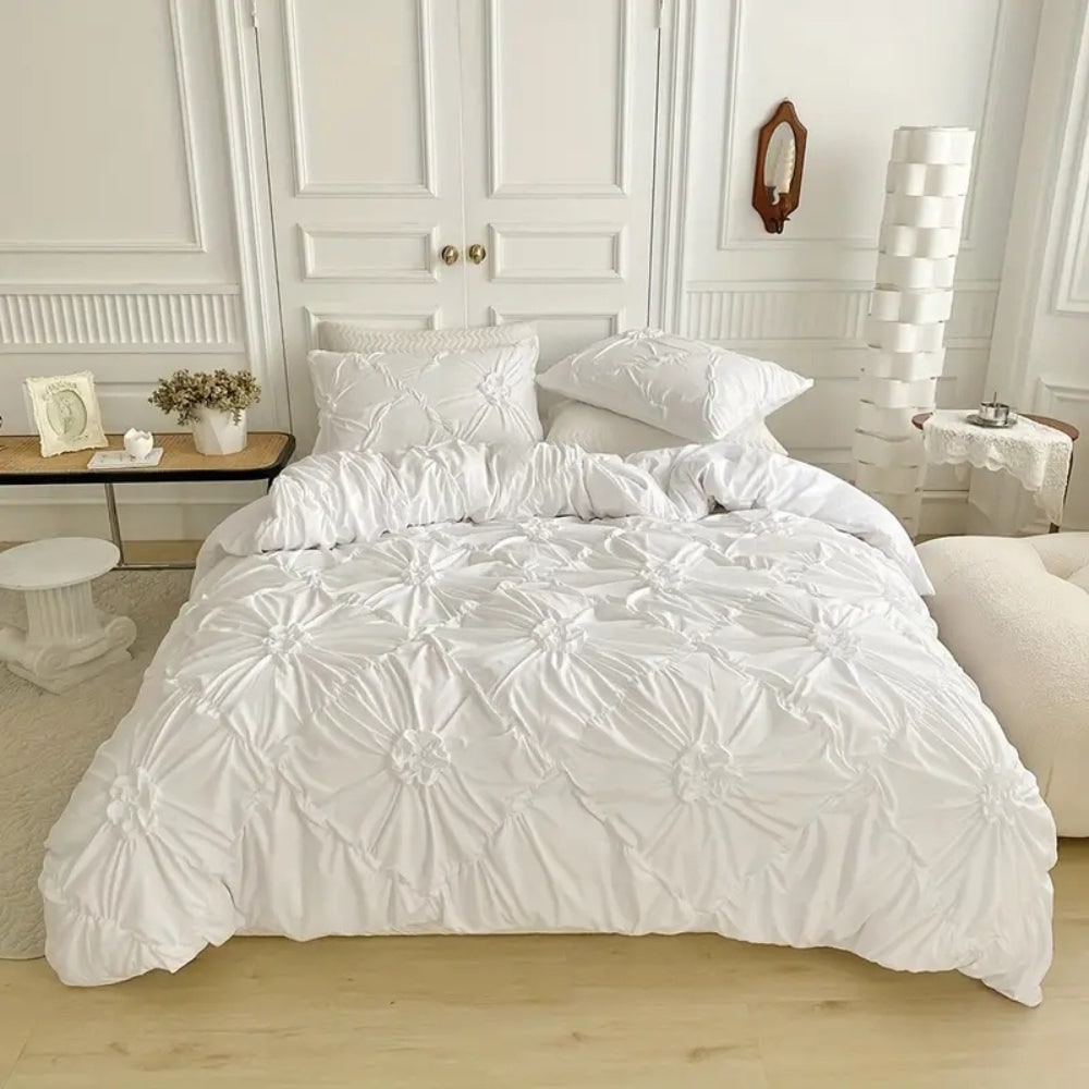 Housse de couette à plis et rosettes avec taies assorties