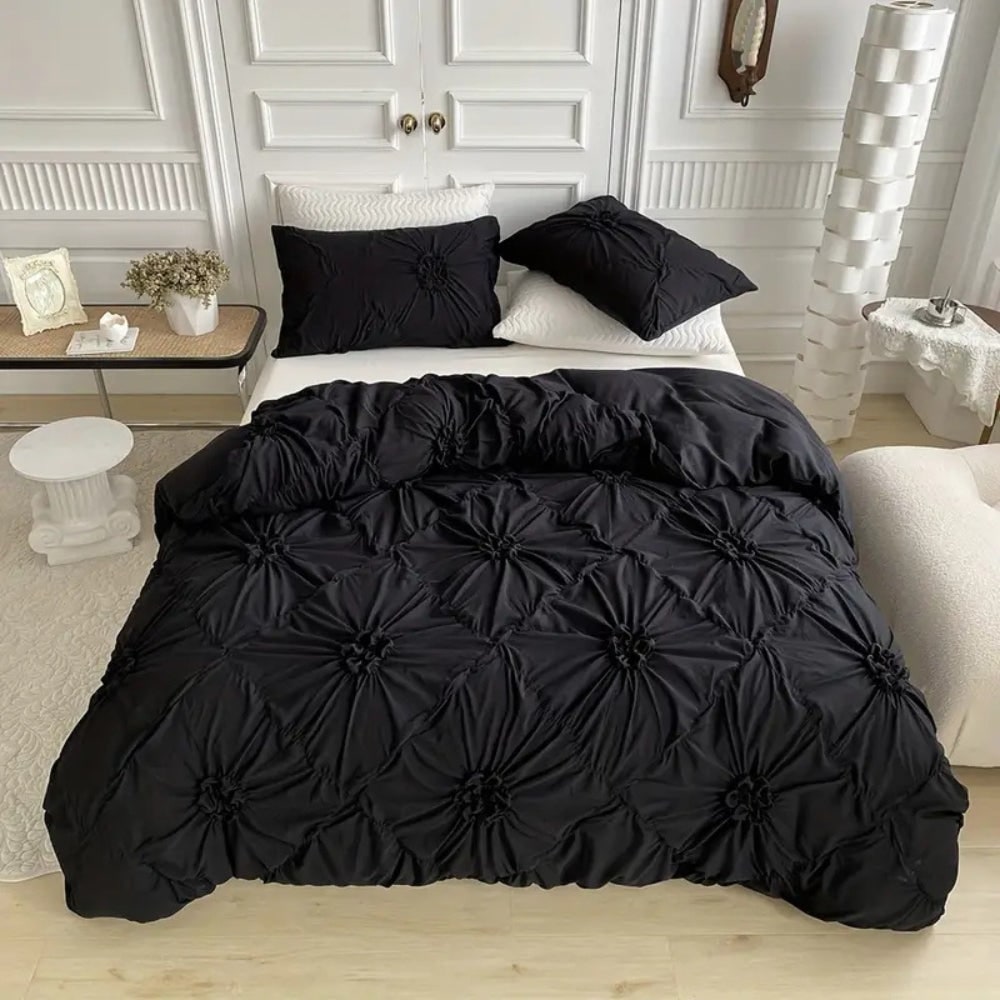 Housse de couette à plis et rosettes avec taies assorties