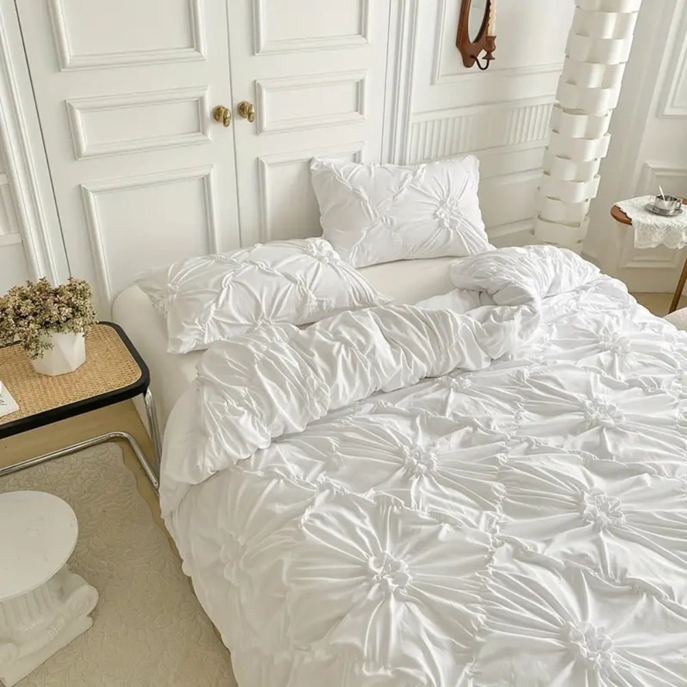 Housse de couette à plis et rosettes avec taies assorties