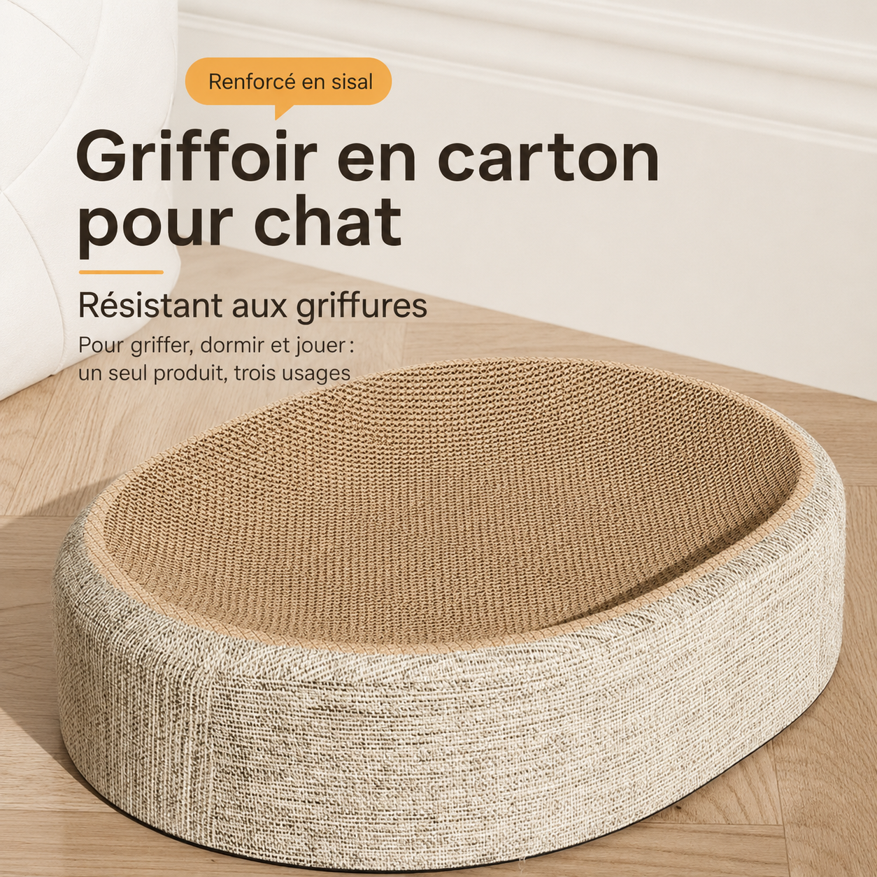 Felineau Griffoir-Lit Ovale en Sisal — 2-en-1
