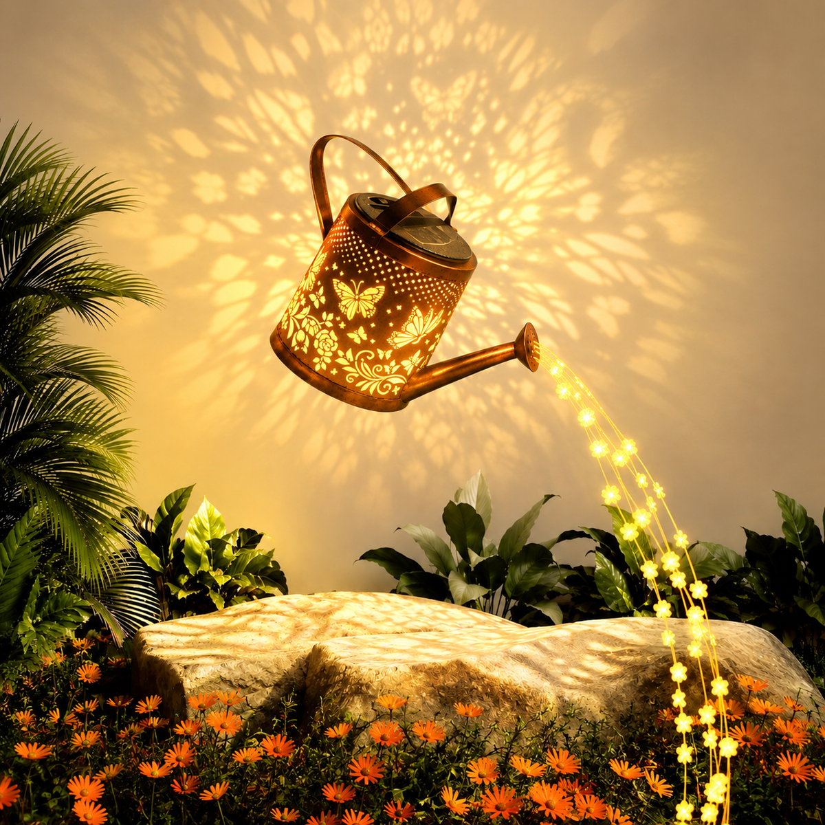 Lampe solaire de jardin en forme d'arrosoir à guirlande lumineuse