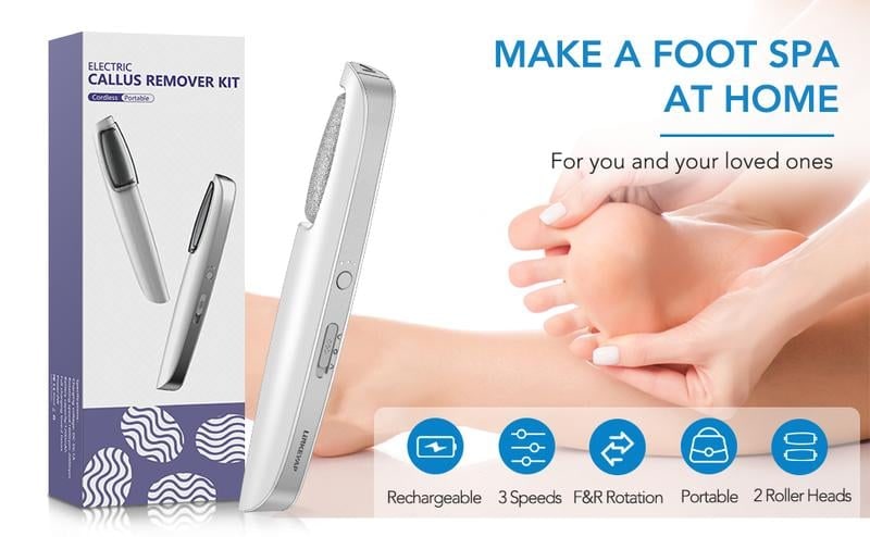 Râpe électrique pour pieds rechargeable à rouleau abrasif