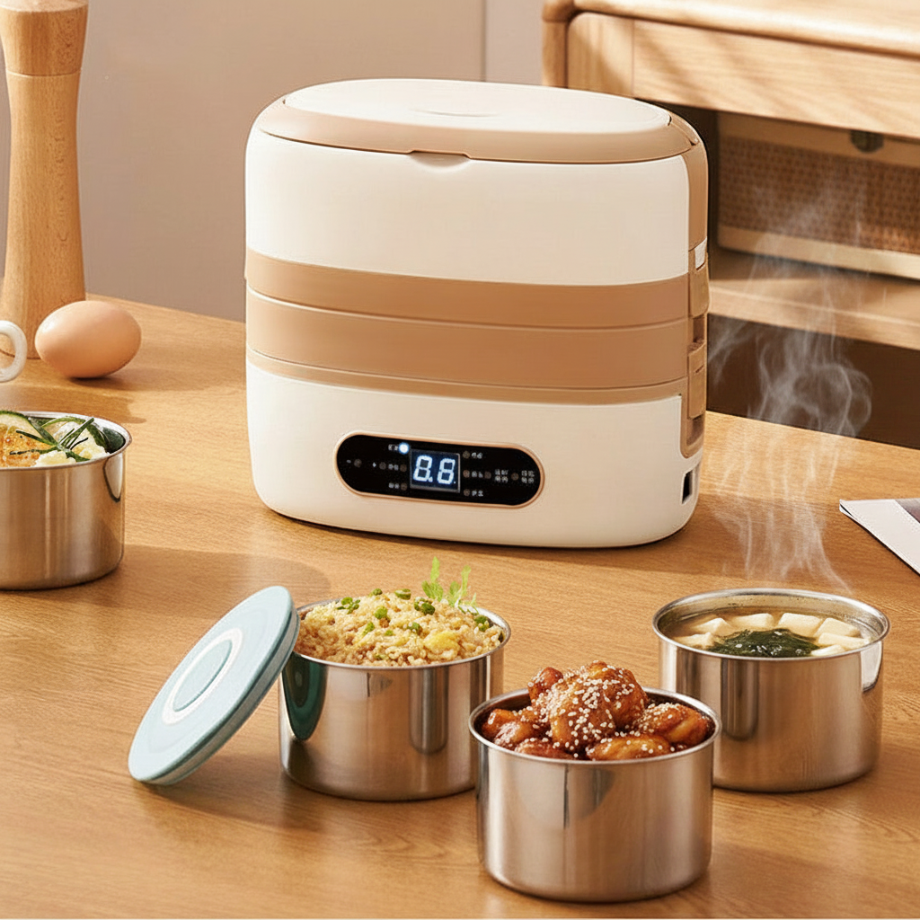 Boîte repas chauffante à compartiments inox et commande numérique
