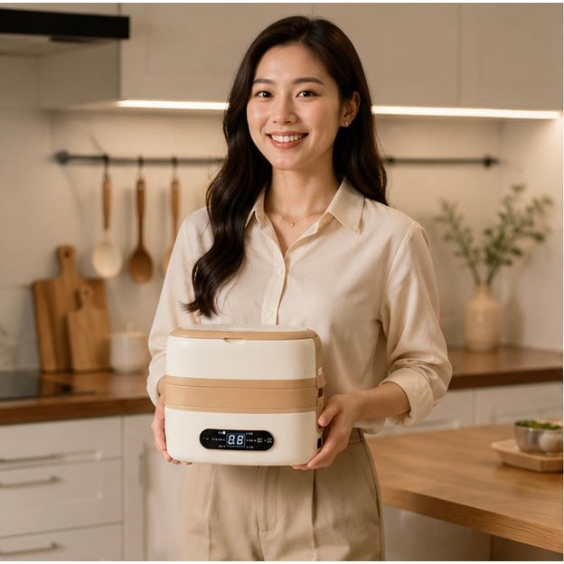 Boîte repas chauffante à compartiments inox et commande numérique