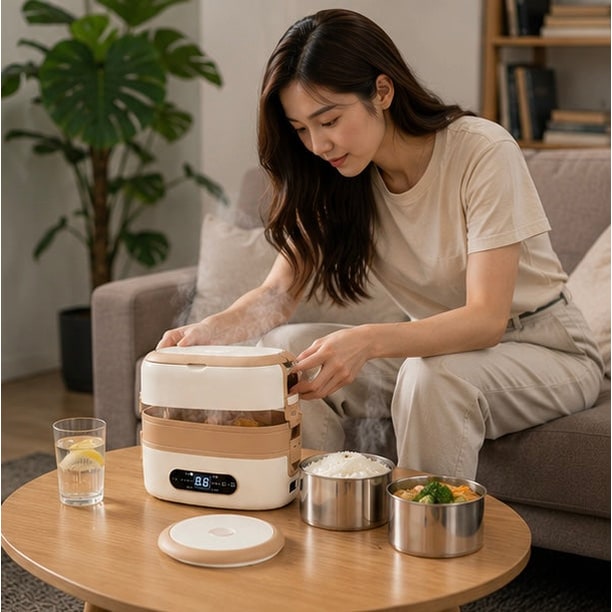 Boîte repas chauffante à compartiments inox et commande numérique