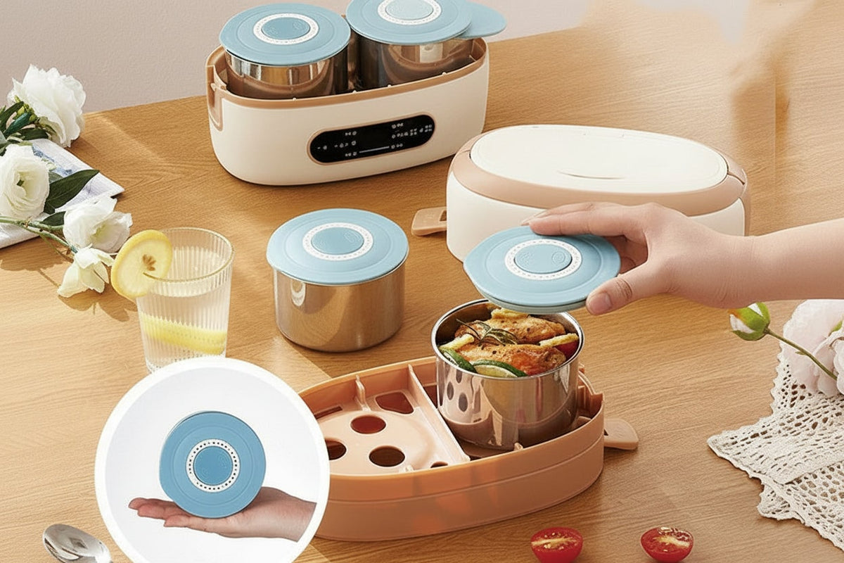 Boîte repas chauffante à compartiments inox et commande numérique