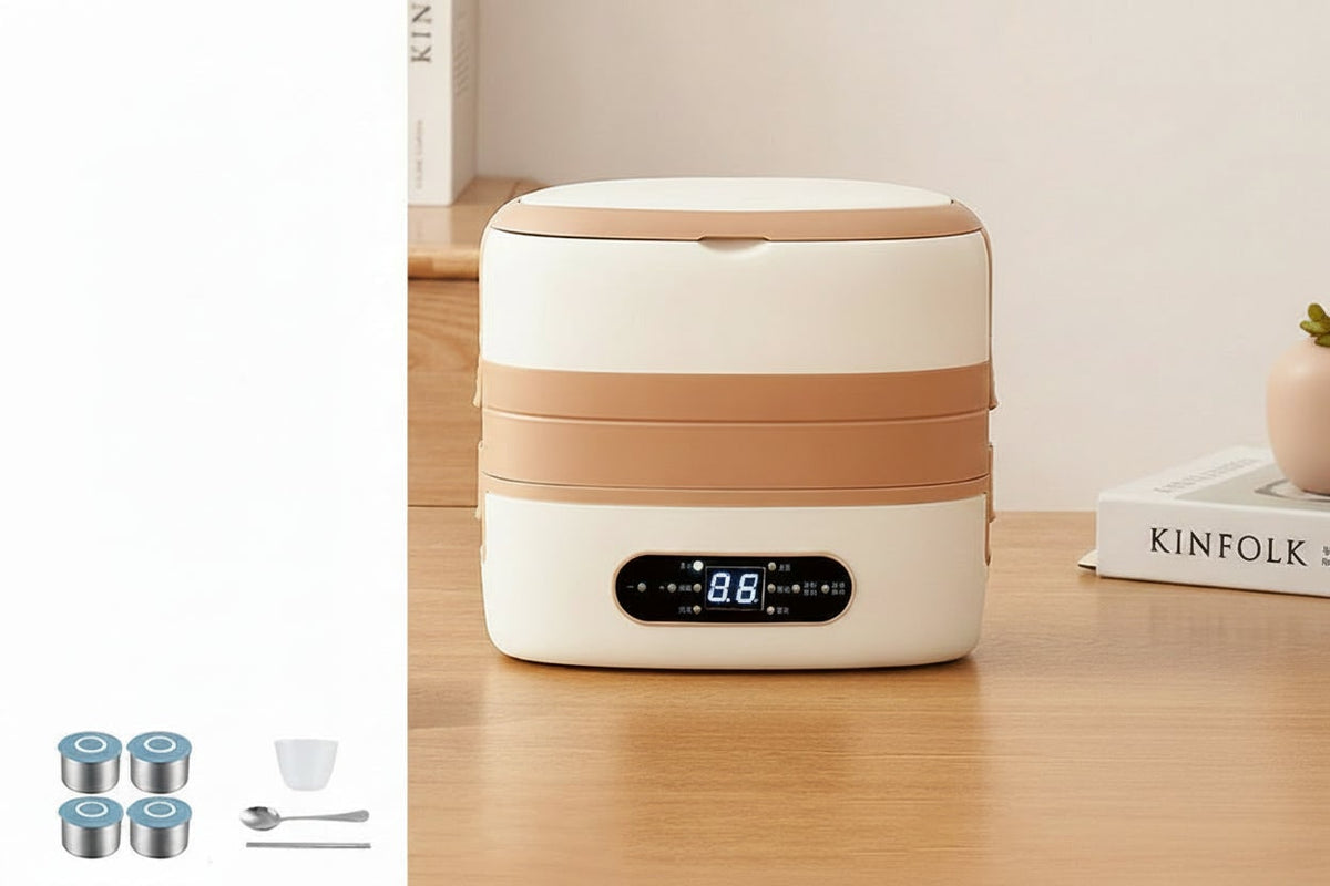 Boîte repas chauffante à compartiments inox et commande numérique
