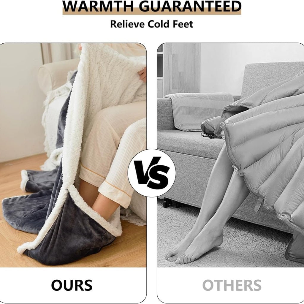 Couverture chauffante à manches et poche pour les pieds