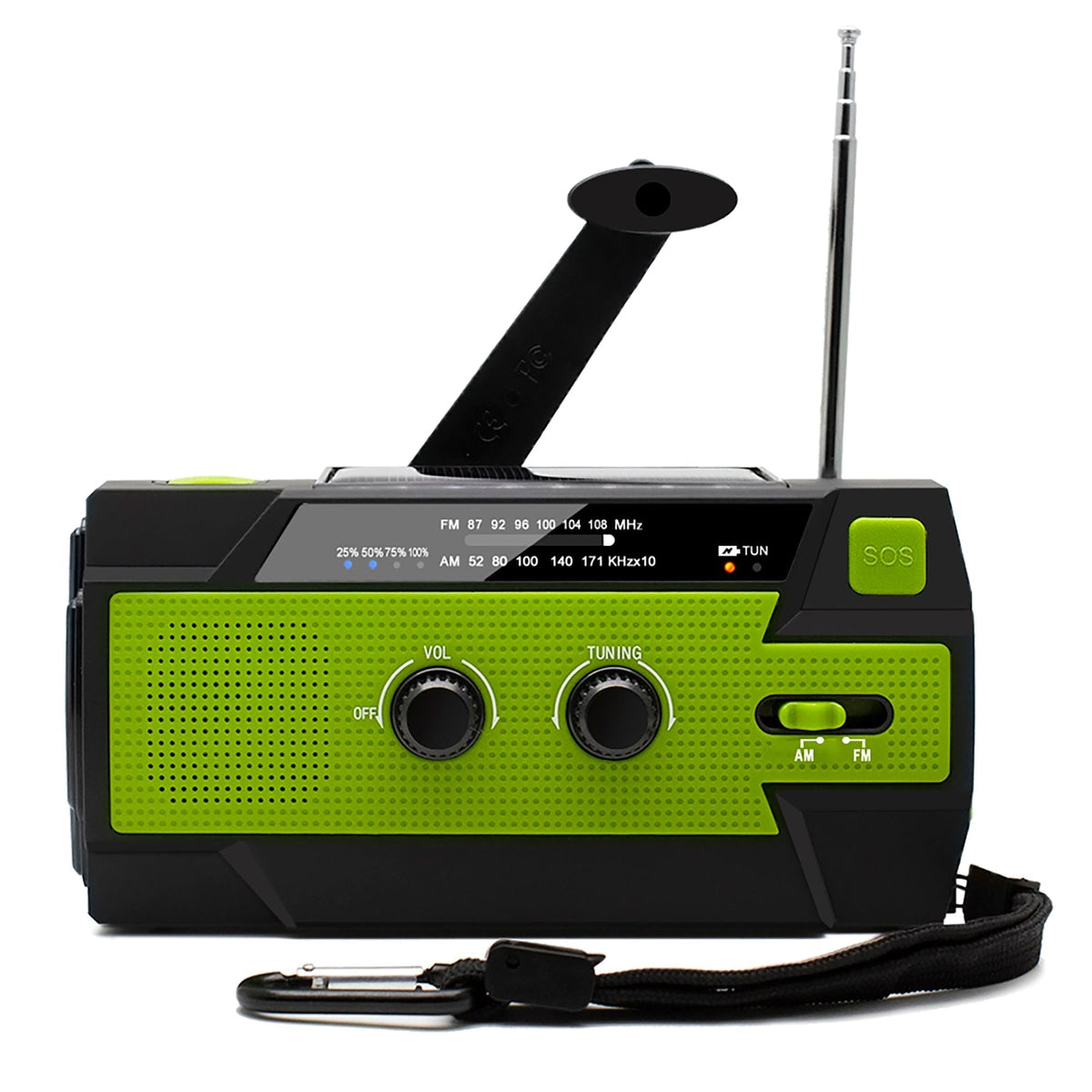 Radio AM/FM à manivelle et panneau solaire avec lampe LED