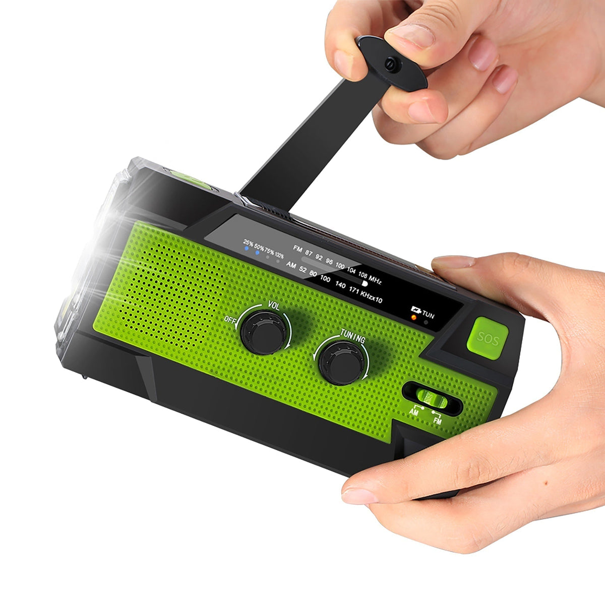 Radio AM/FM à manivelle et panneau solaire avec lampe LED