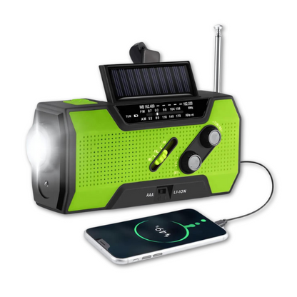 Radio portable solaire à manivelle avec lampe et fonction recharge USB
