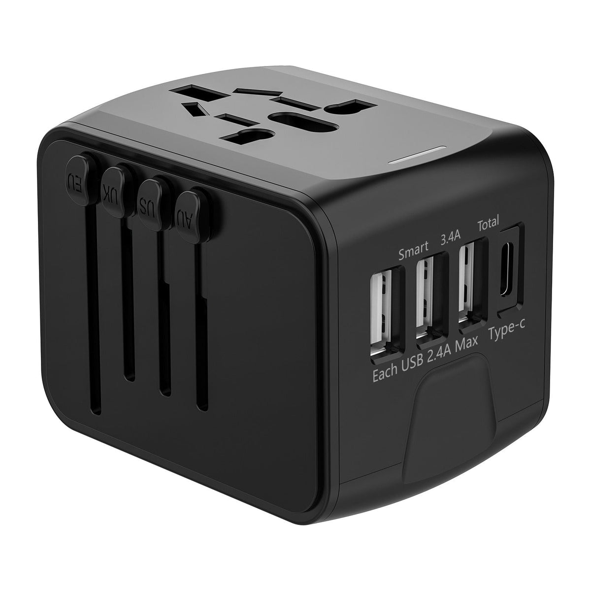 Adaptateur de voyage universel avec trois USB-A et un USB-C