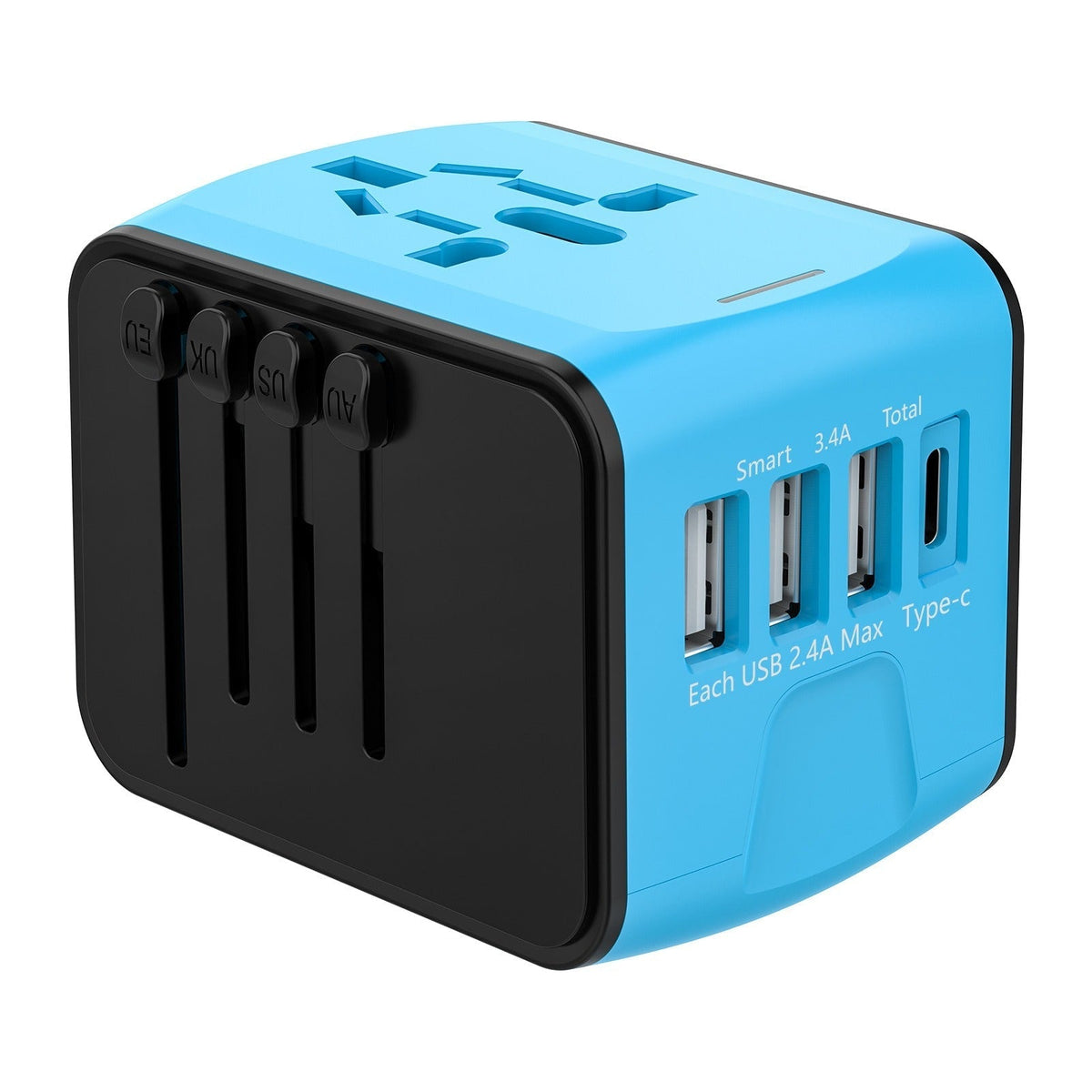 Adaptateur de voyage universel avec trois USB-A et un USB-C