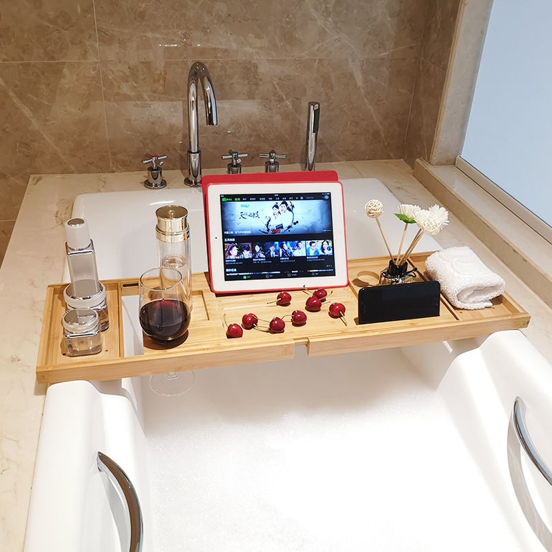 Plateau de baignoire extensible en bambou, 75 à 95 cm