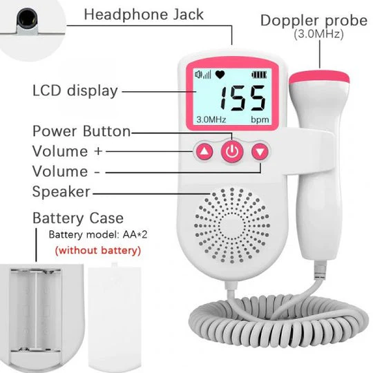 Doppler fœtal portatif à sonde 3 MHz et écran LCD