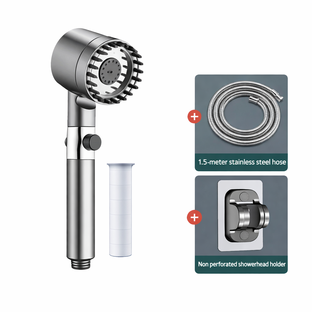 Pommeau de douche filtrant à bouton d'arrêt