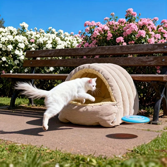Felineau Lit Caverne Polaire pour Chat | Couchage Semi-Fermé en Polaire Arctique