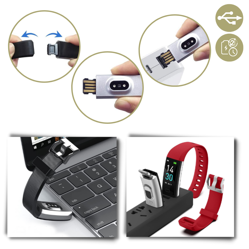 Bracelet d'activité USB avec compteur de pas et écran couleur