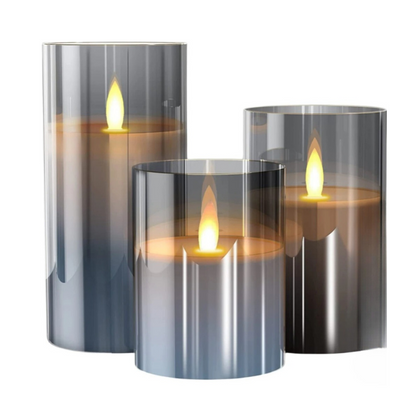 Lot de trois bougies LED sans flamme en cylindres de verre