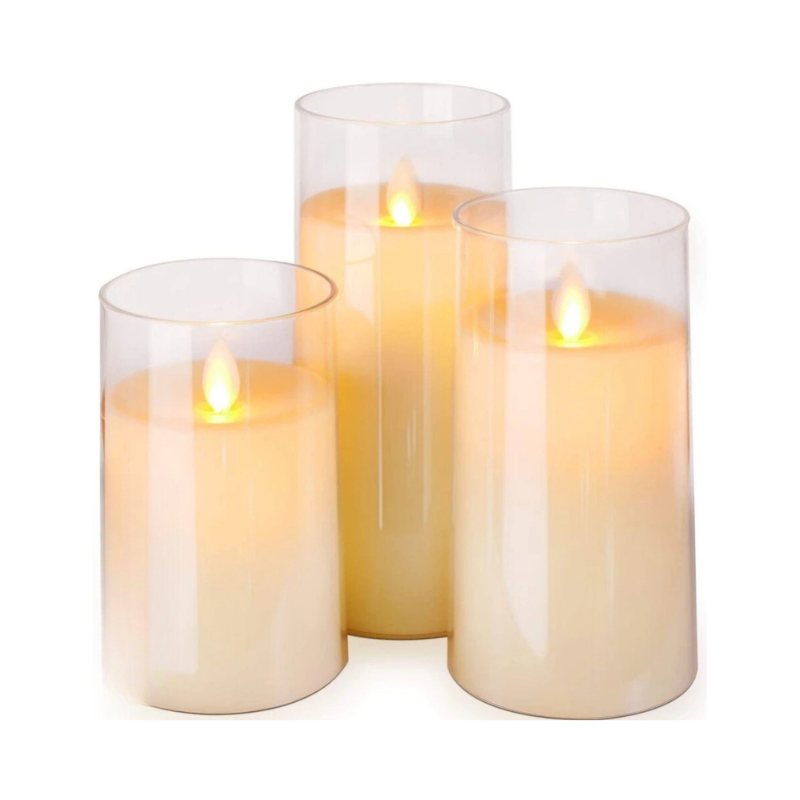 Lot de trois bougies LED sans flamme en cylindres de verre