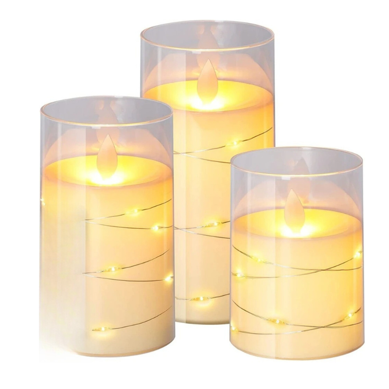 Lot de trois bougies LED sans flamme en cylindres de verre