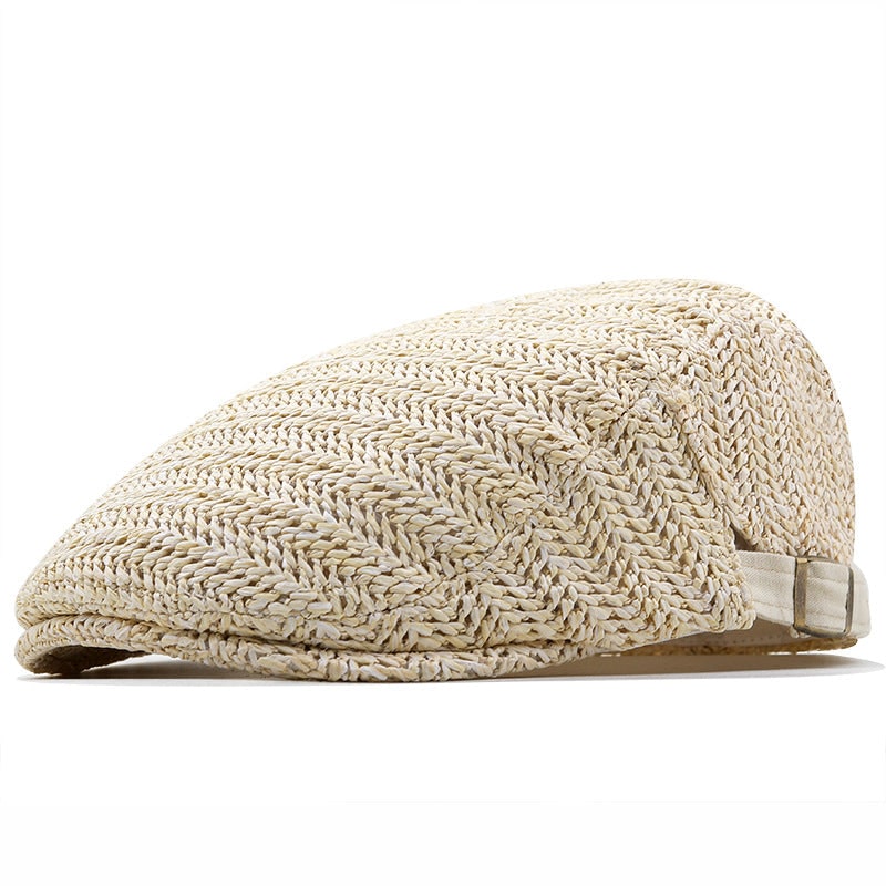 Casquette plate en paille tressée à sangle réglable